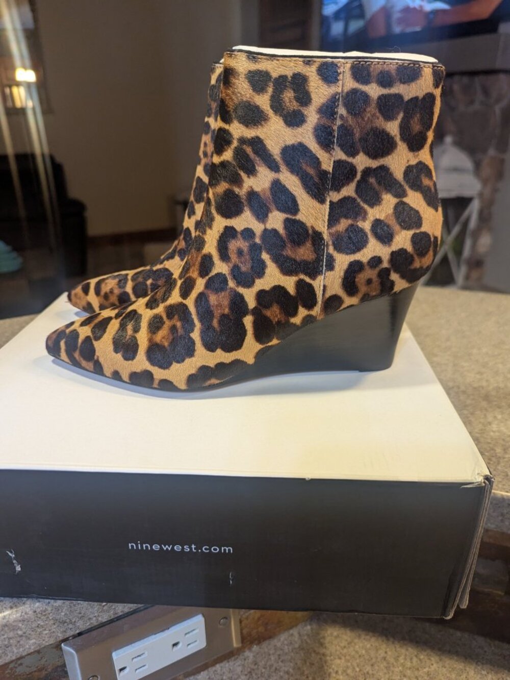 Nine West Carter Women's Size 6 Leopard Wedge Boots New in Box